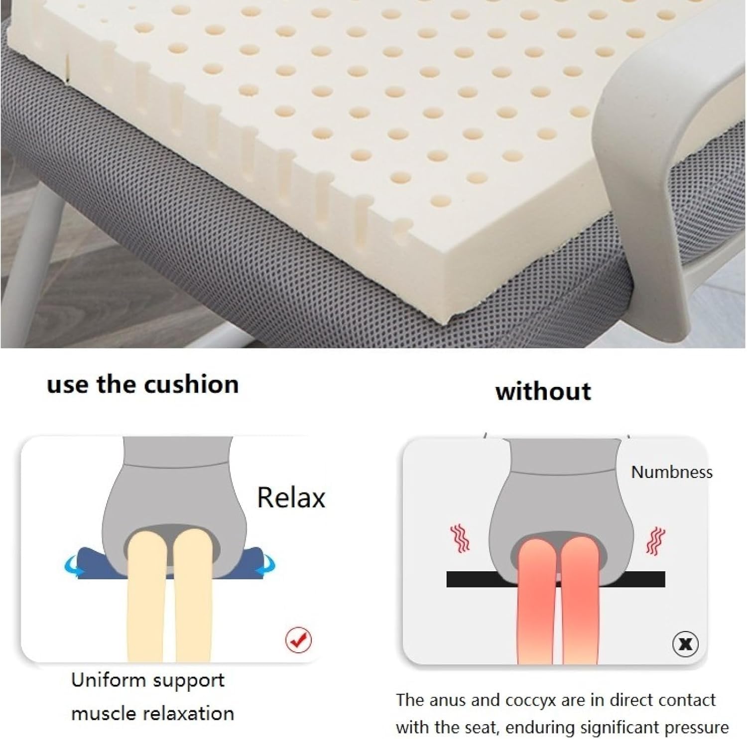 Ortopedyczna Poduszka Na Siedzenie Z Naturalnym Lateksem Na Rwę Kulszową Poduszka Przeciwodleżynowa Do Siedzenia Na Krzesło Biurowe I ławkę Ergonomiczn, Linen-light Gray, 40 * 40 * 10cm