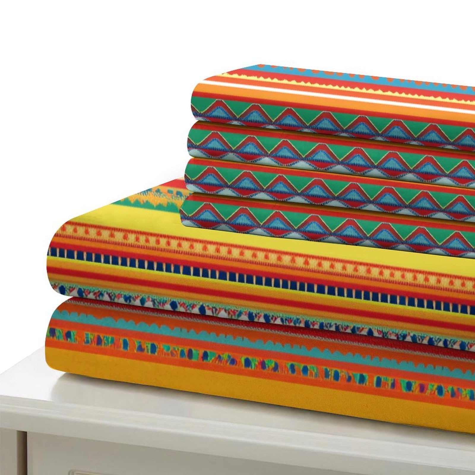 Ethnisches Muster 3-teiliges Pflegeleichtes Polyester BuntBohoStyle Kinderbettwäscheset, 2 Kissenbezug, Unsichtbarer Reißverschluss, Babysicher & Gifffrei King（220x240cm）