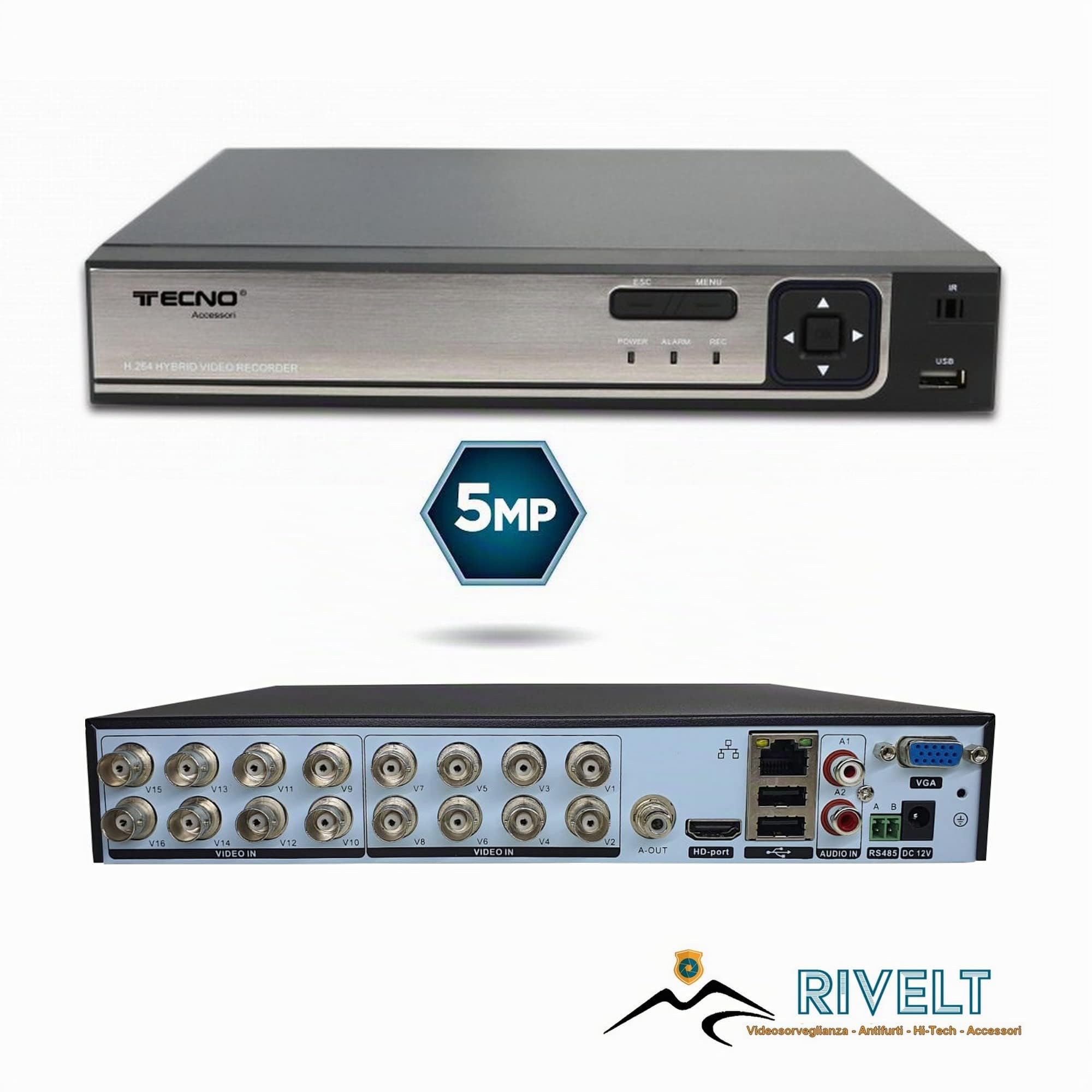 DVR 16 CANALI DI INGRESSO BNC 5 MPX IBRIDO 6 IN 1 Telecamere IP COMPATIBILE P2P