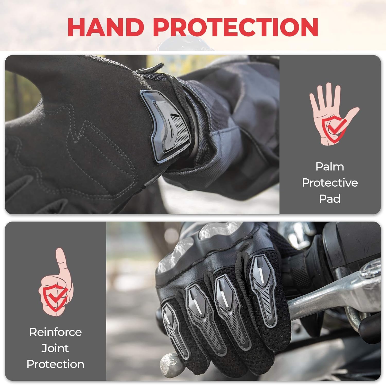 kemimoto Motorcycle Riding Summer Gloves Men Women, Moto Dirt Bike Touchscreen Motocross Bicycle Motorcycling Gloves Outdoor Driving ATV Off-Road Hard Knuckle Powersports Breathable Gloves (Black, XL) : Automotive