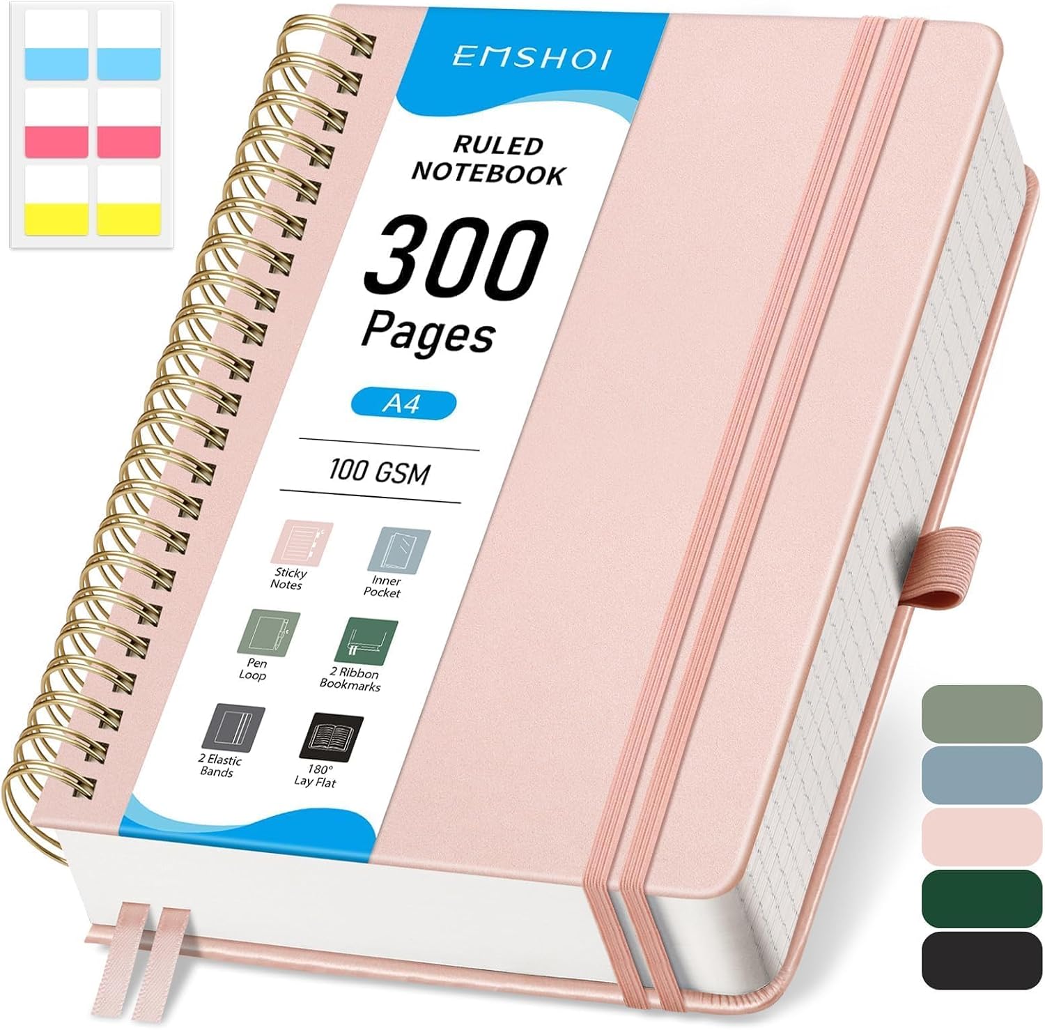 EMSHOI Lined Spiral Journal Notebook, 300 Numbered Pages, A4 (8.2"x11.2")
