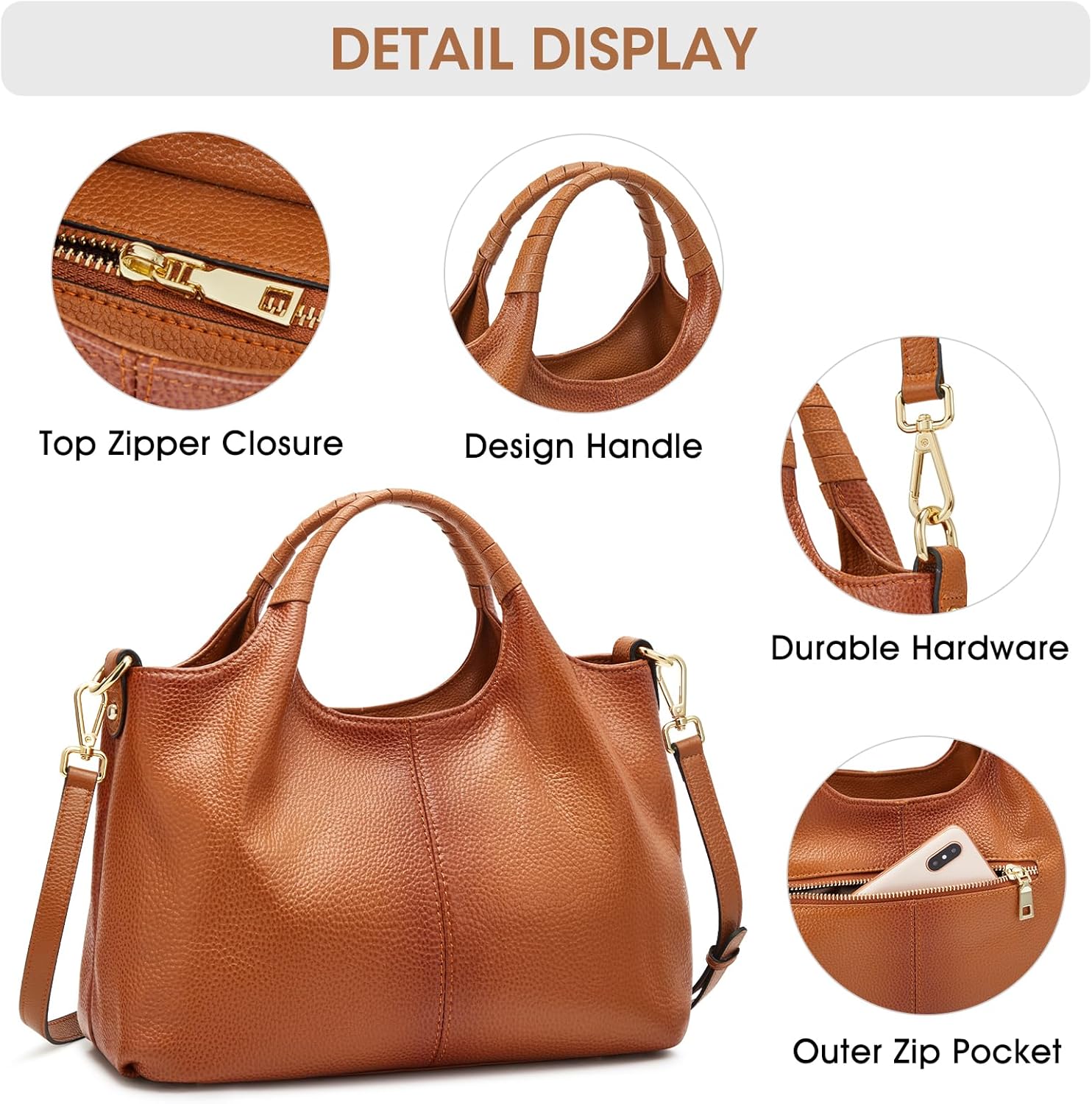 Kattee Leather Purses and Handbags for Women, Small Medium Crossbody Bags Trendy, Soft Shoulder Satchel Bags - Image 6