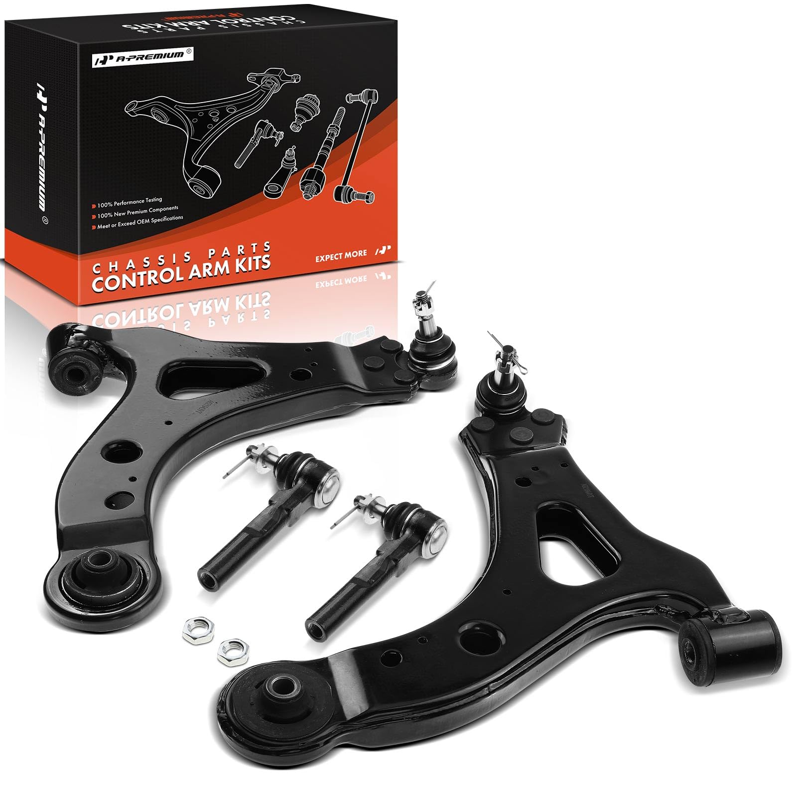 A-Premium Set of 4, Front Lower Control Arm, Outer Tie Rod End, Compatible with Chevrolet 2005-2009 Uplander & Buick Terraza 2005-2007 & Saturn Relay