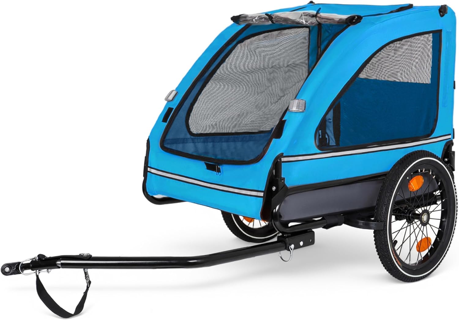 Pet Bike Trailer for Dogs: Blue Folding Pet Cart with Mesh Windows & Safety Flag - Steel Frame Bicycle Trailer for Urban Couples & Medium Pets Weekend Cycling Dates