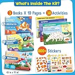 Funcils Paint by Sticker & Number for Kids - 30 Color by Sticker Paint Book | Travel, Airplane, Car Activities for Kids Ages 4-8 Girls Boys | Art & Crafts Games, Puzzle Books, Learning Educational Kit