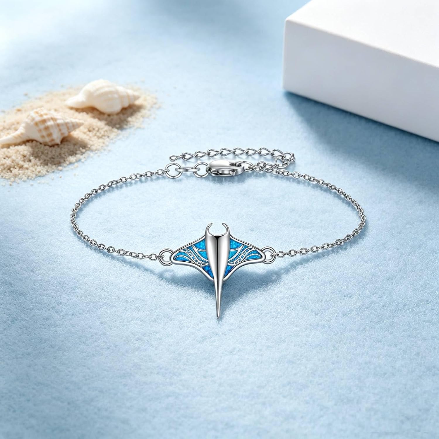 Stingray Anklet Blue Opal Mantaray Jewelry Manta Ray Gift For Women Mom