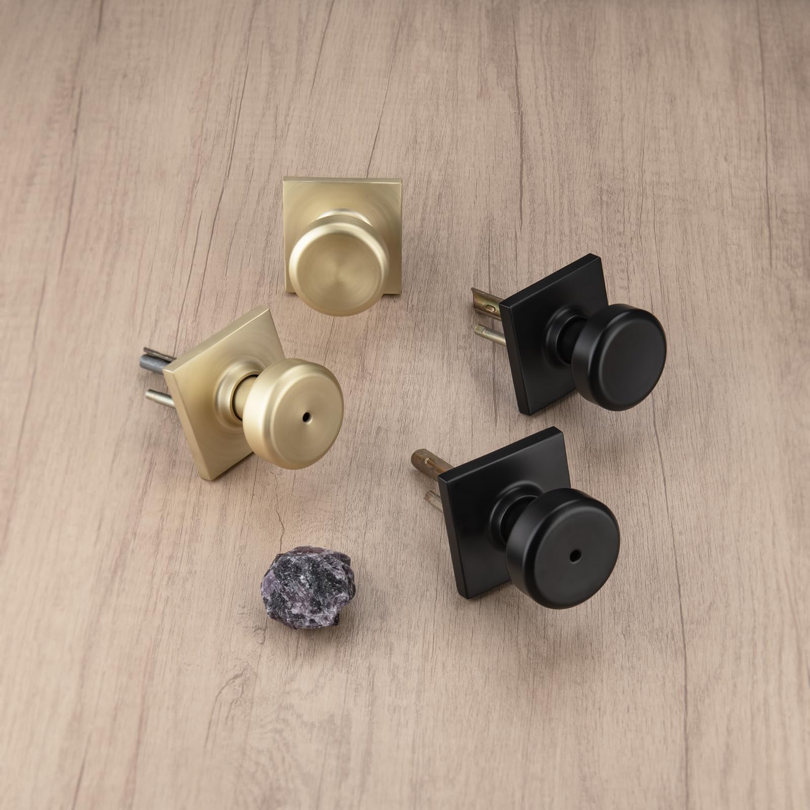 Brushed Gold Door Knobs - 6 Pack with Lock -6