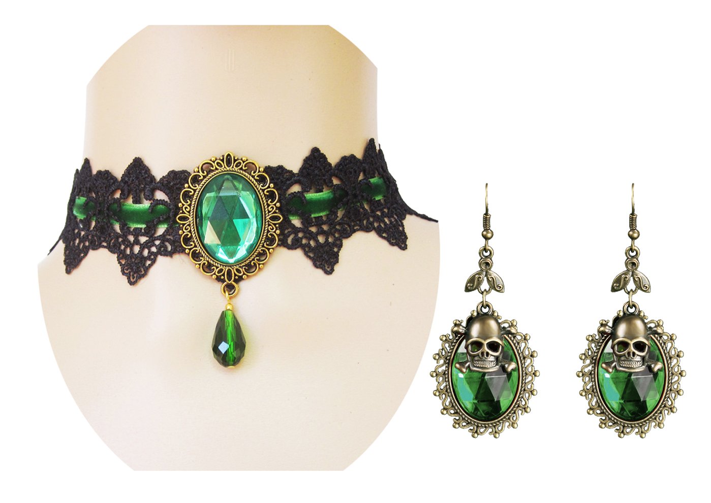 Charm.L Grace Black Lace Gothic Lolita Pendant Choker Necklace Earrings Set
