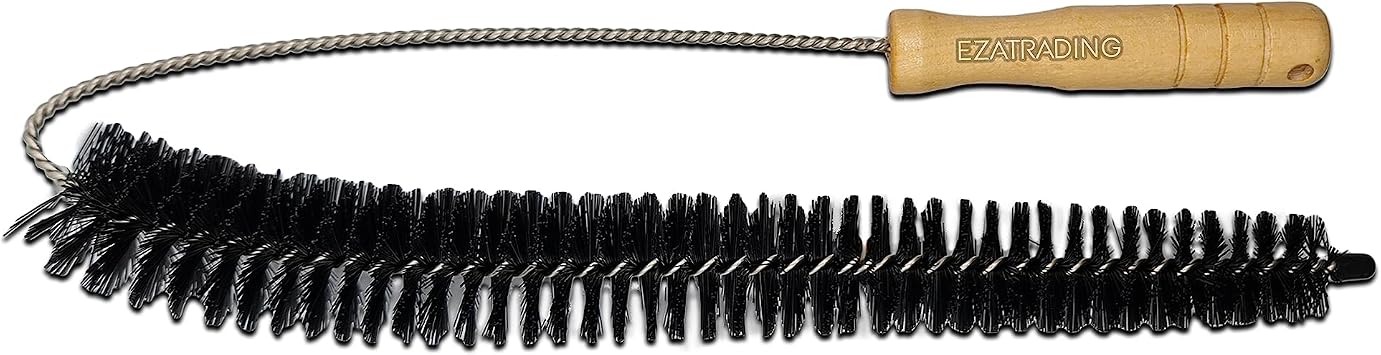 Bristle and Flexible Stainless Steel Brush 27 Inch for Clothes Dryer Lint Vent Trap Cleaning, Refrigerator Coil, Drain Pipes and Radiators Cleaning Wood Handle - 1 Pack