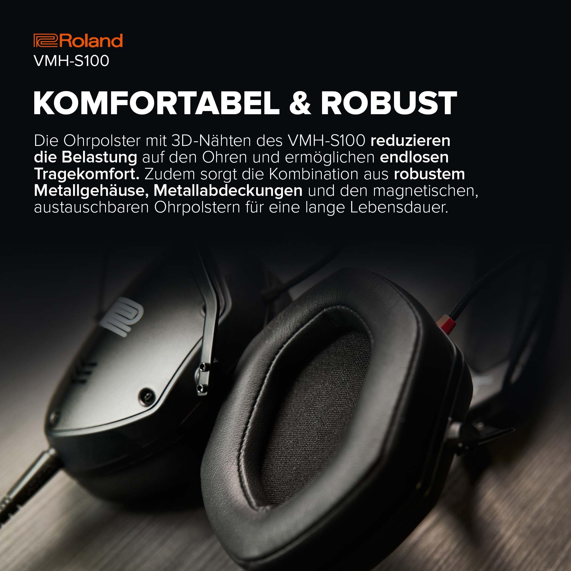 Roland VMH-S100 | Hi-Res Over-Ear-Kopfhörer für die Musikproduktion | Weiter Frequenzgang | Herausragende Signaltrennung | 50 mm Treiber | Komfortabel & robust