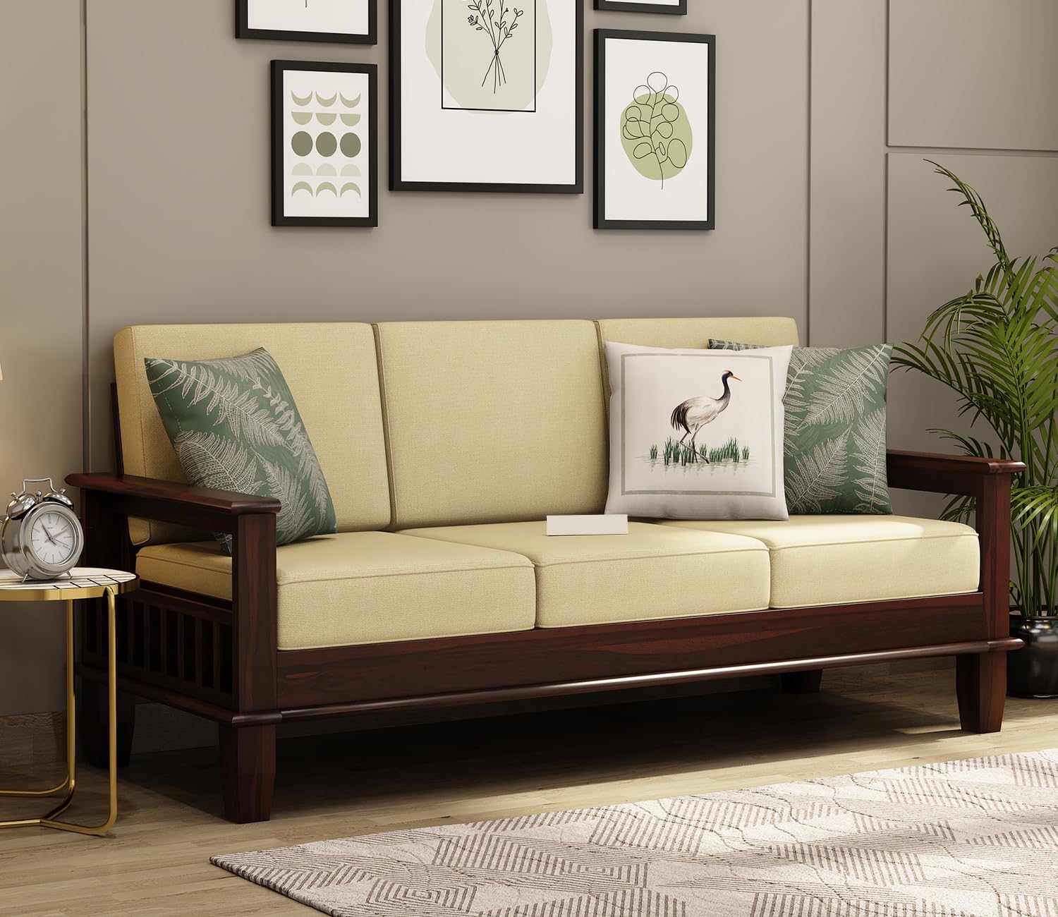 WOOD DECOR HANDICRAFT Sofa Set 3 Seater Furniture, Wood 3 Seater Sofa Set, Teak Wood Furniture Sofa Set 3 Seater for Home Living Room with Cushions Wooden Sofa Set (Walnut Finish)-image-41