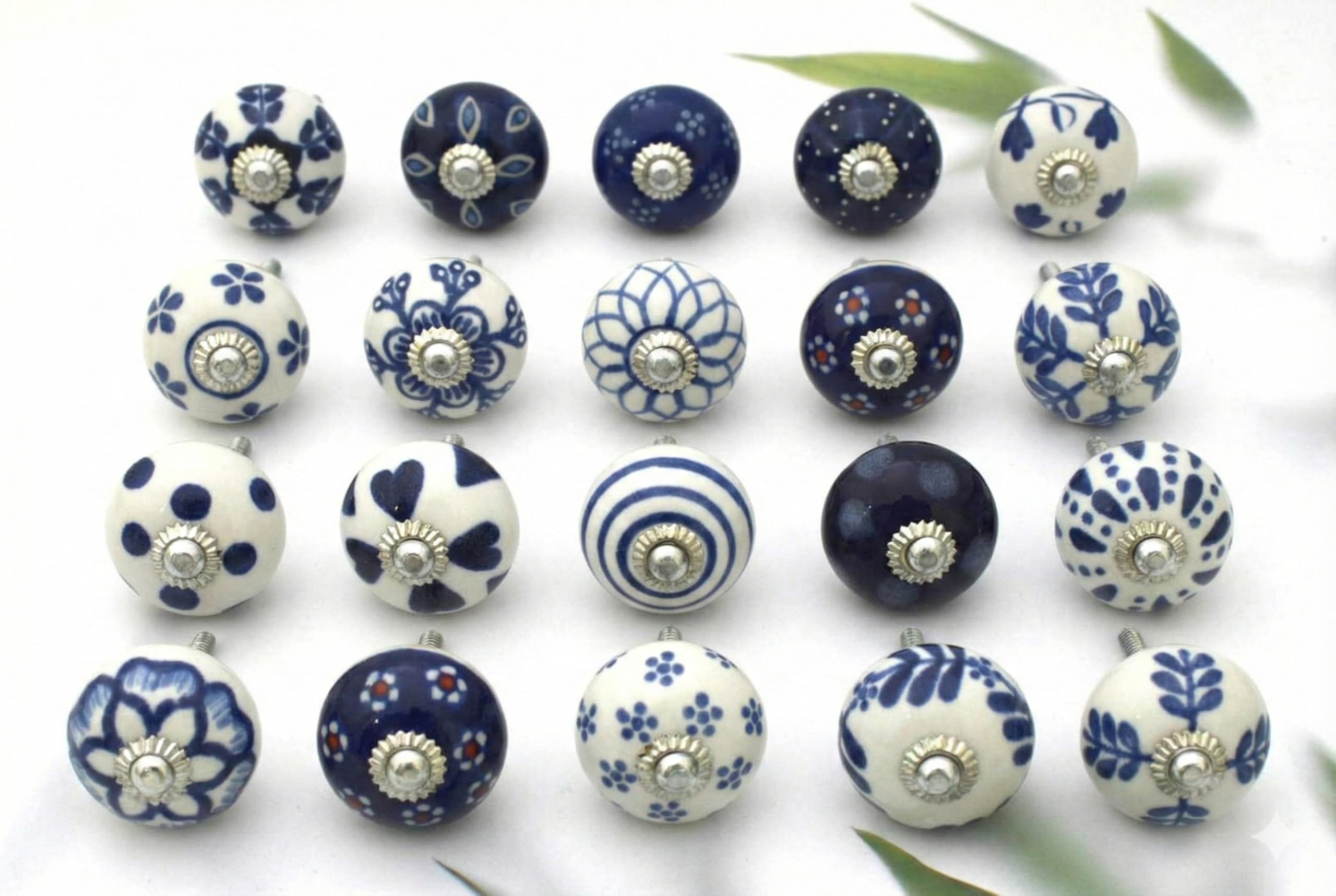 Boutons en poterie bleue haut de gamme pour commode et armoire de style