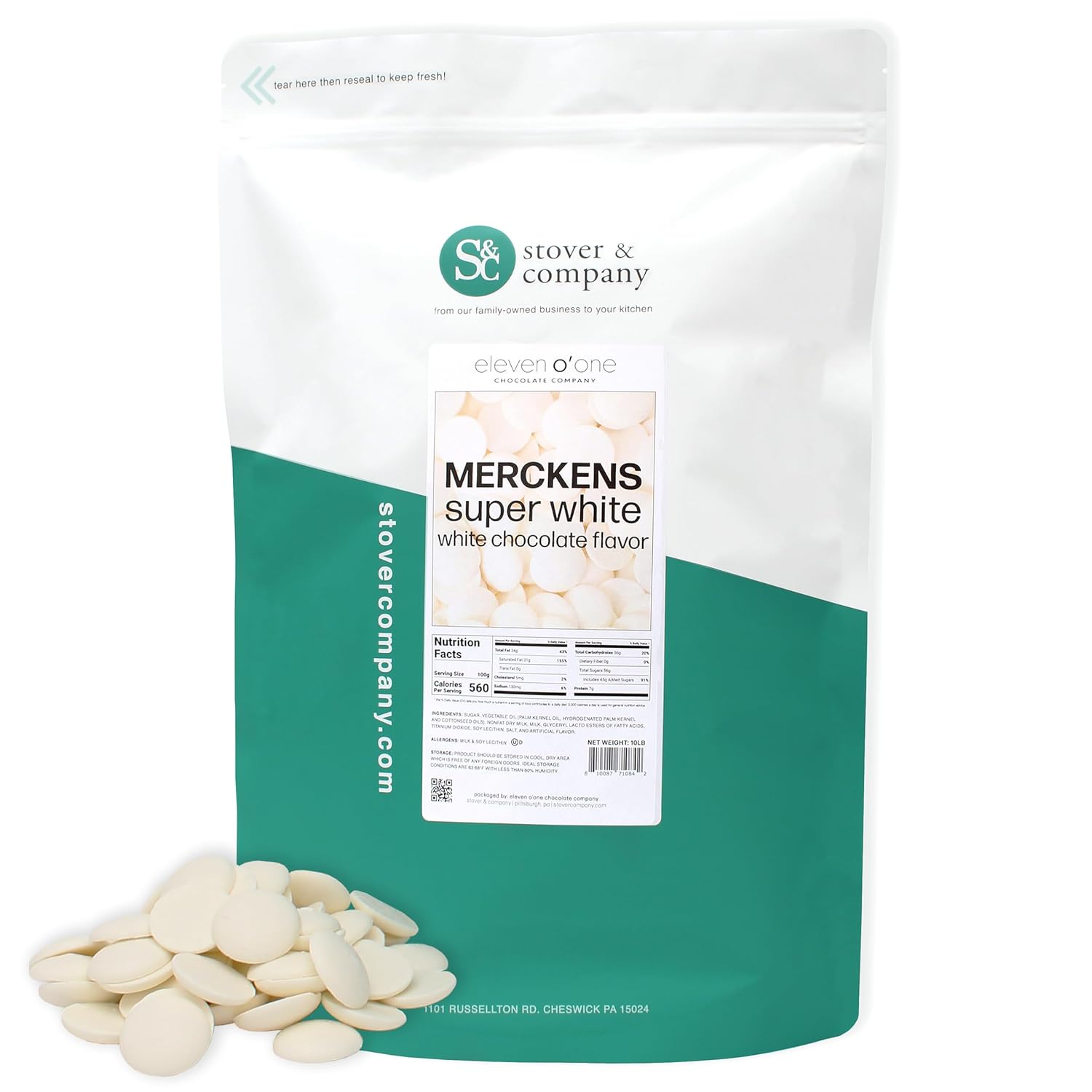 Merckens Super White Chocolate Wafers, Super White Chocolate Melting Wafers for Dipping, Baking and Fountains, Easy to Melt (Super White, 2 pounds)