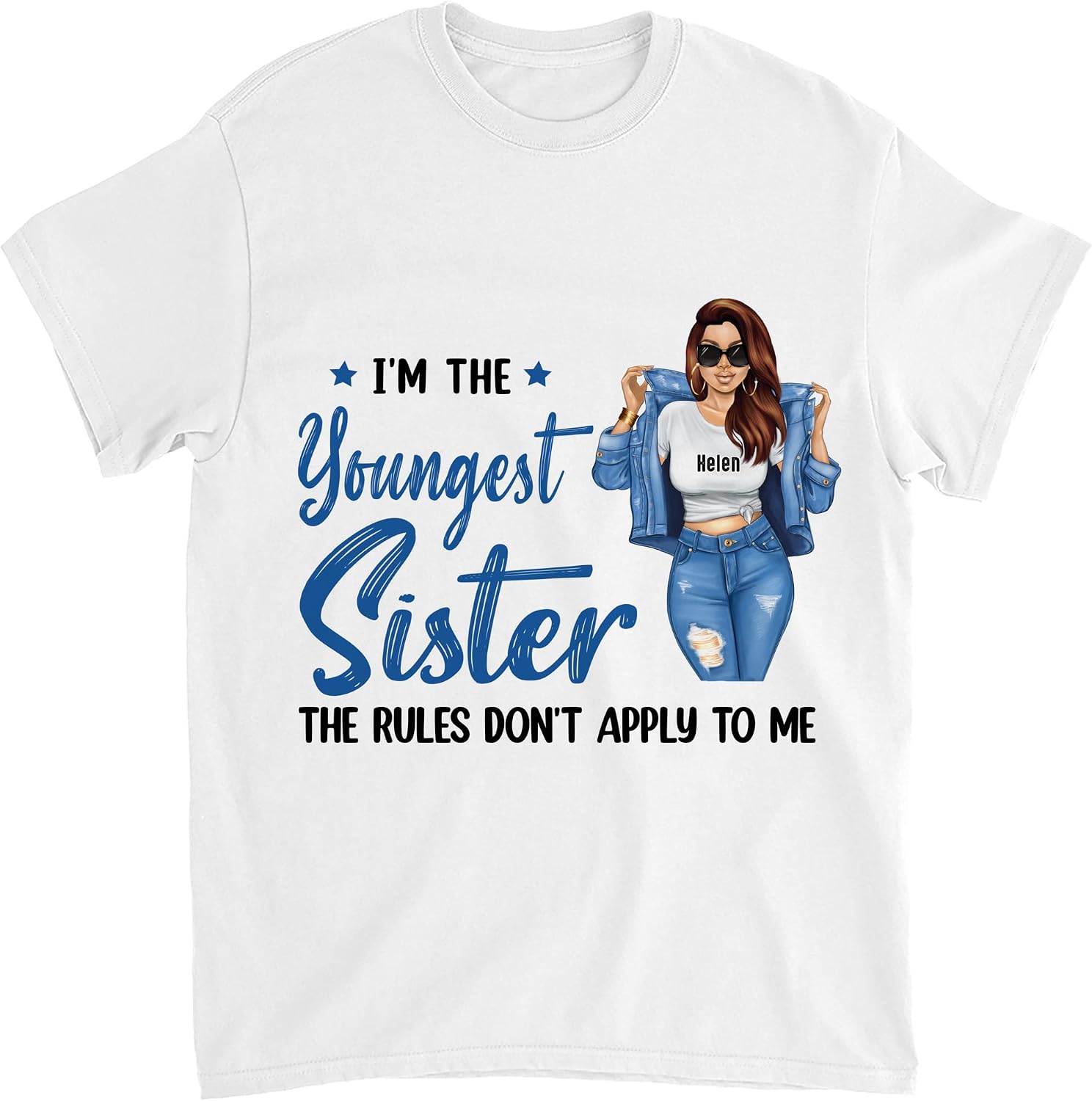 Gossby Personalized Sister T-Shirt - Custom Big/Middle/Little Sister Shirt with Avatars, Names - Gift for Sister - 7 Sizes