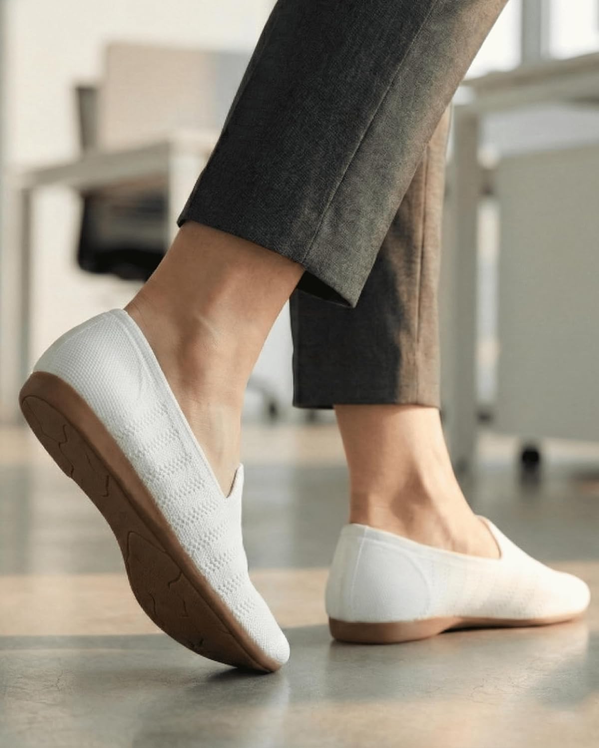 Puxowe Flats for Women Round Toe Flat Knit – All-Day Comfort & Arch Support, Women's Flat Shoes Dressy Ballerina, Slip-On Shoes for Work, Travel, Foldable Washable