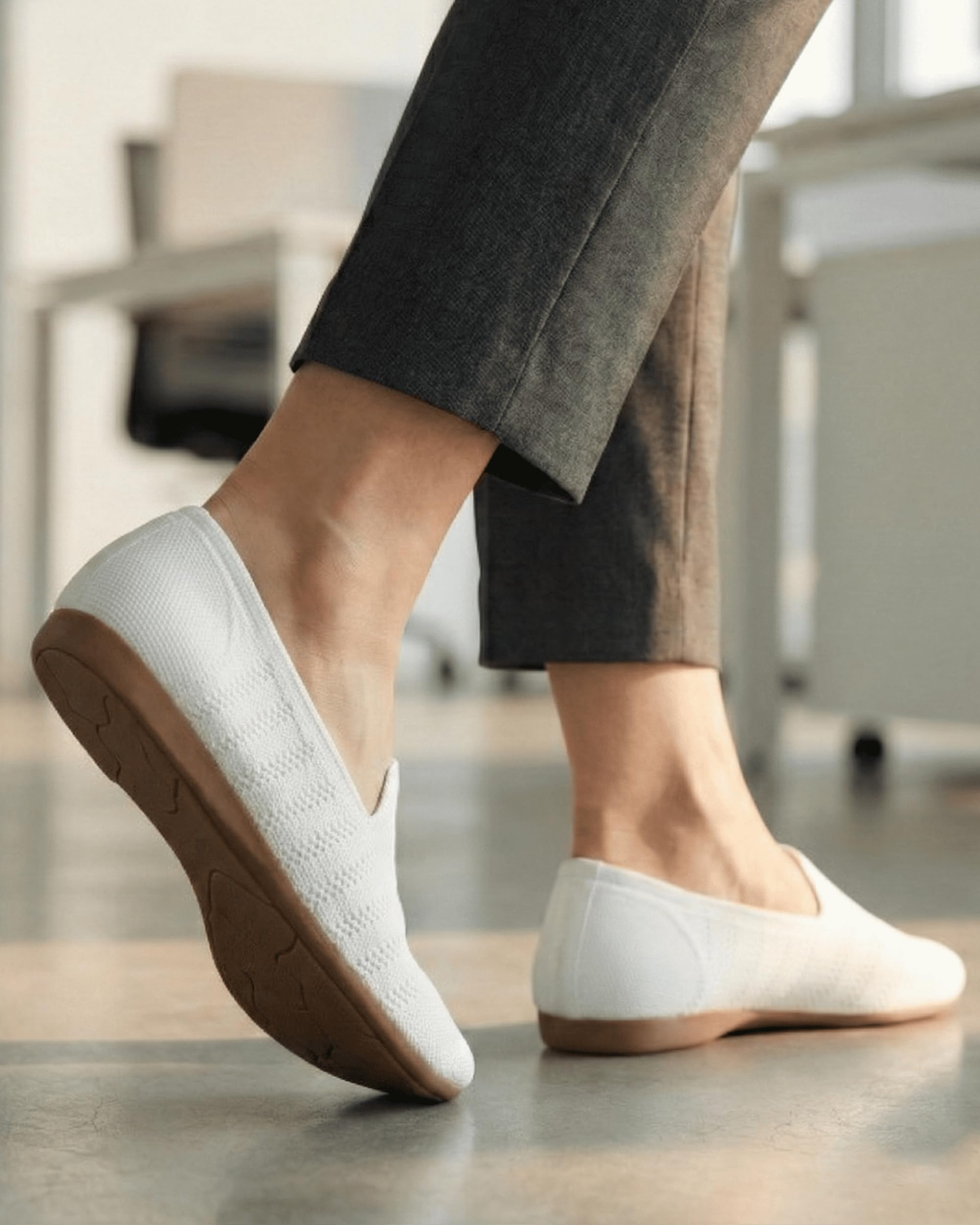 Puxowe Damen Ballerina Slip On Strick Kleid Flache Schuhe Pumps Bequem Runde Zehe