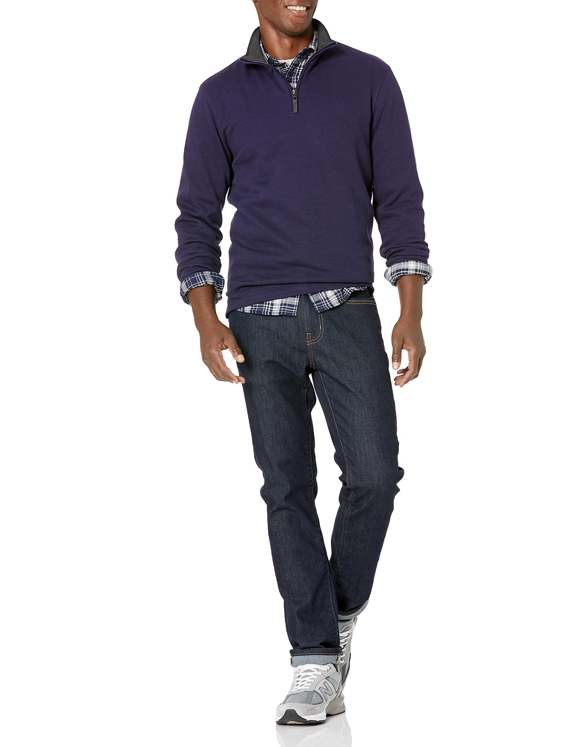 Amazon Essentials Maglione a Coste Francesi con Zip Corta Uomo