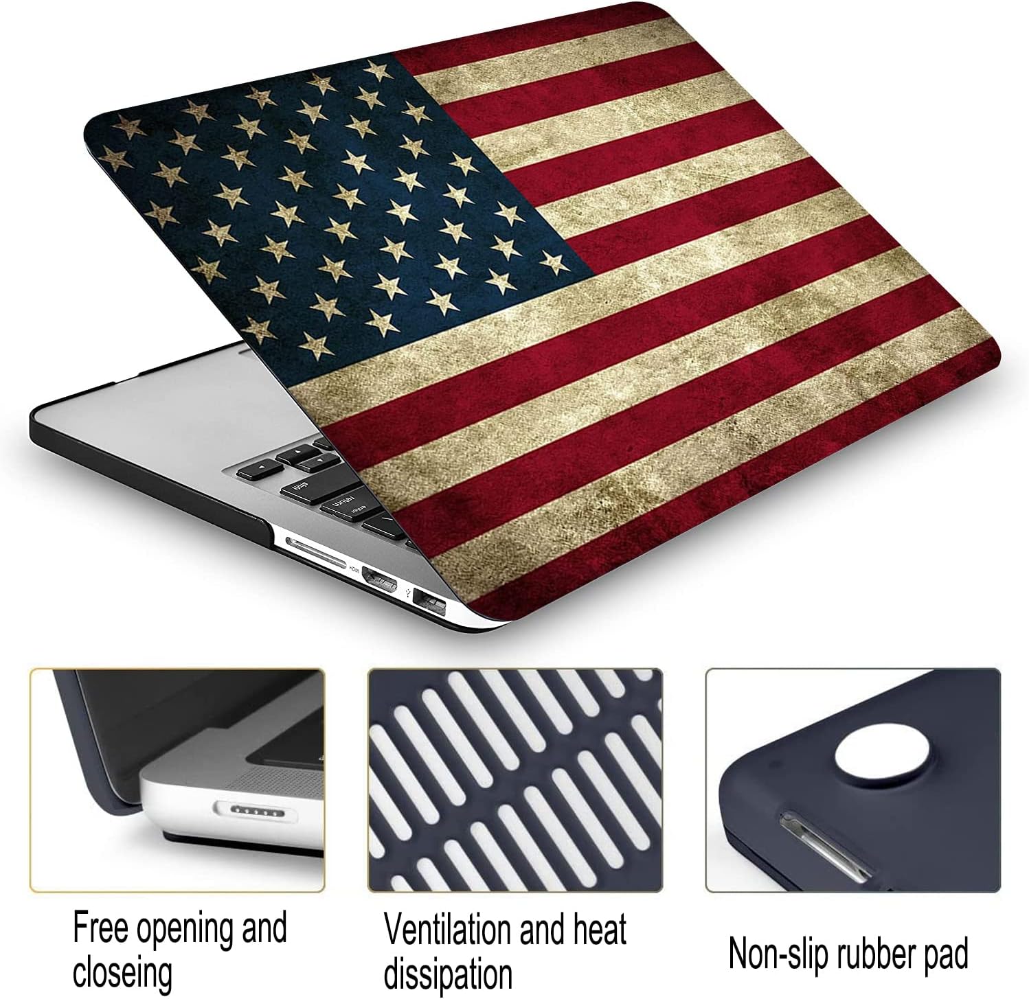 Compatible with MacBook Pro 14 Inch Case 2021-2026 M5 M4 M3 M2 M1 A3427 A3426 A3434 A3185 A3112 A3401 A2992 A2918 A2779 A2442 Hard Shell &Keyboard Cover& OS Keyboard Sticker (American Flag)