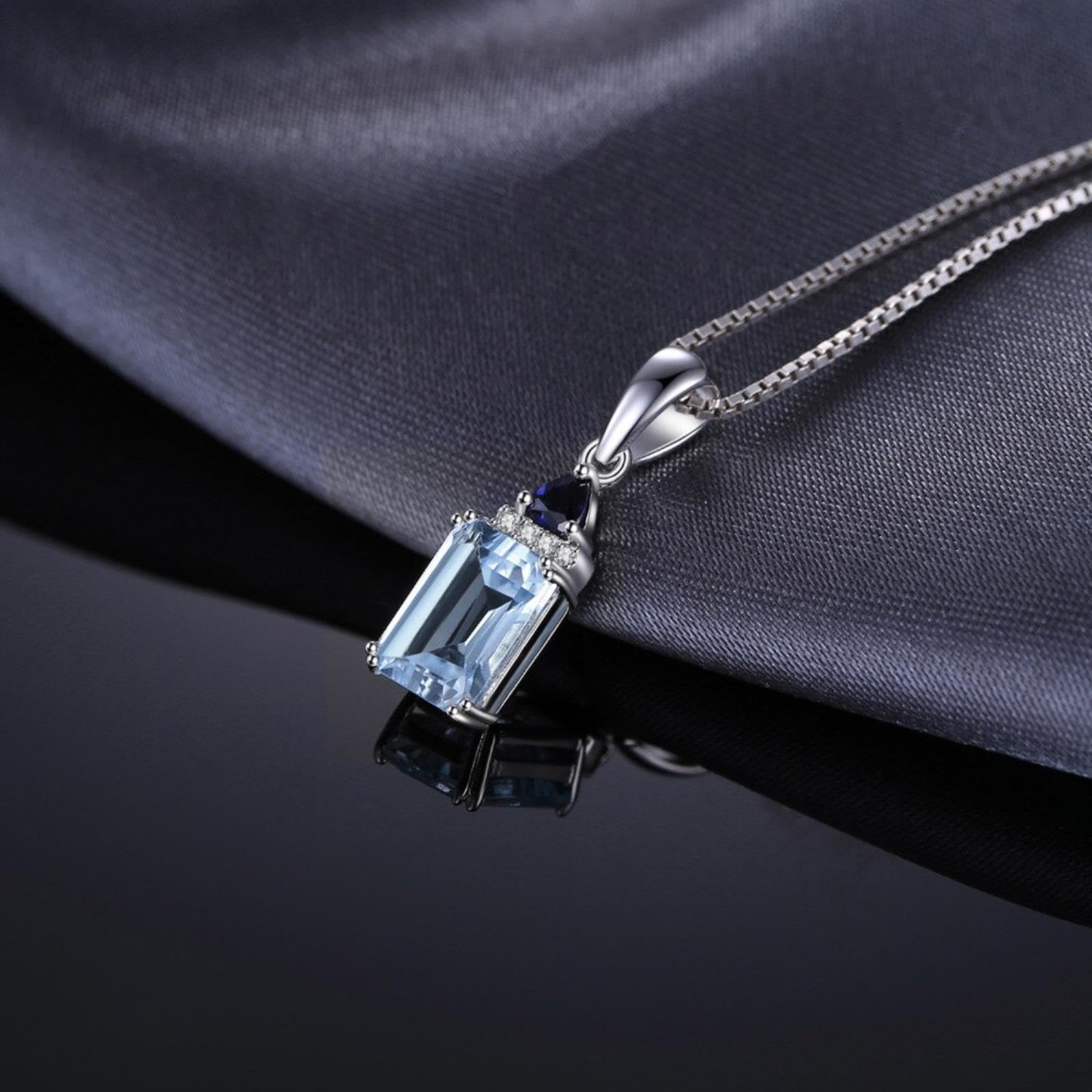 QYYZTQY 1.7CT Emerald Cut Blue Topaz erzeugt Saphir 925 Sterling Silber Pendell Halskette für