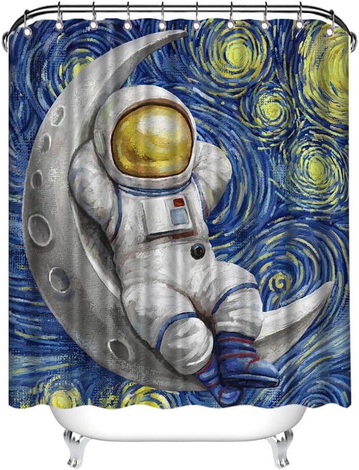 Space Shower Curtain 72X72 Starry Night Bathroom Curtain Astronaut Galaxy Polyester Print