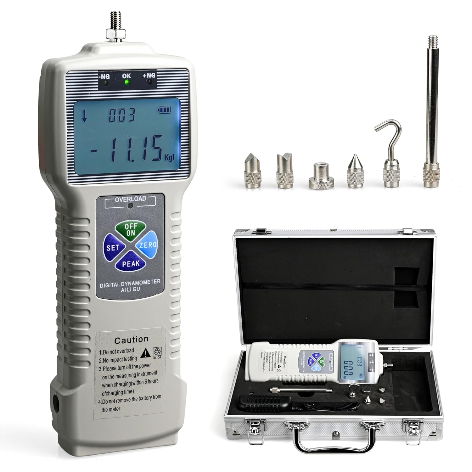 ZP-500N Digital Force Gauge Push Pull Gauge with Data Output Function (no RS232 Cable) 500N 50kgf 110lbf High Precision for Tension Compression Destructive Tests, Backlit LCD Display, Rechargeable