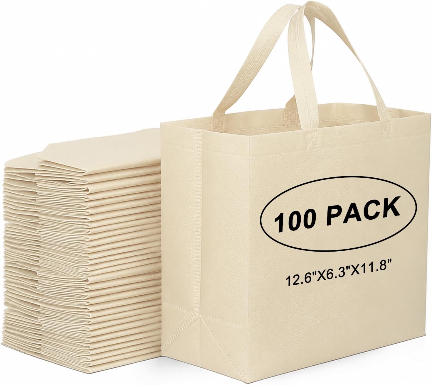 JERIA Black Reusable Totes Bag with Reinforced Handles Non Woven Bulk Shopping Bags