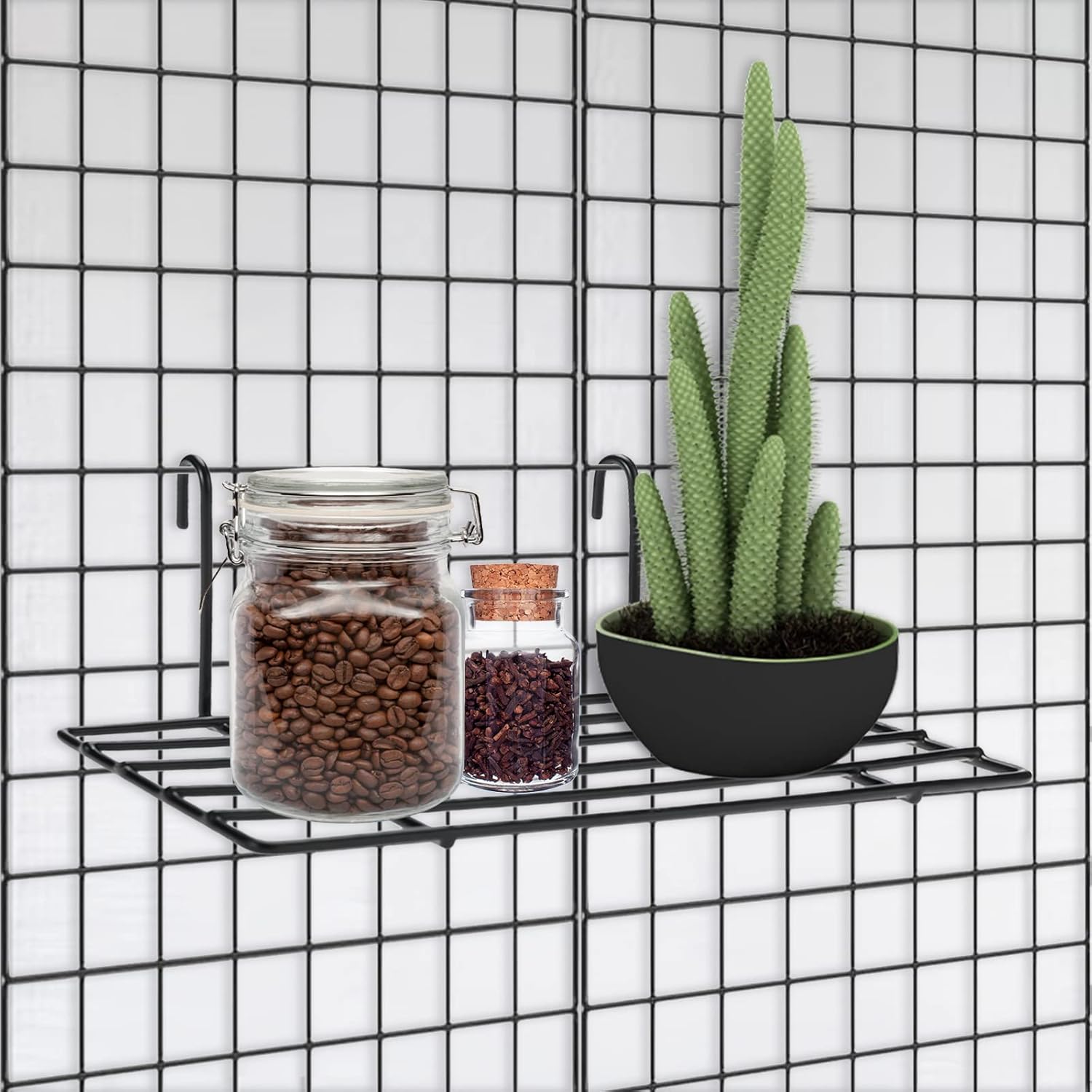 Yaegoo 8 Pack Grid Wall Shelves, Wire Straight Shelf with Hooks, Hanging Shelf for Wall Grid Panel, Home Supplies Organizer, 9.8" L x 3.9" D
