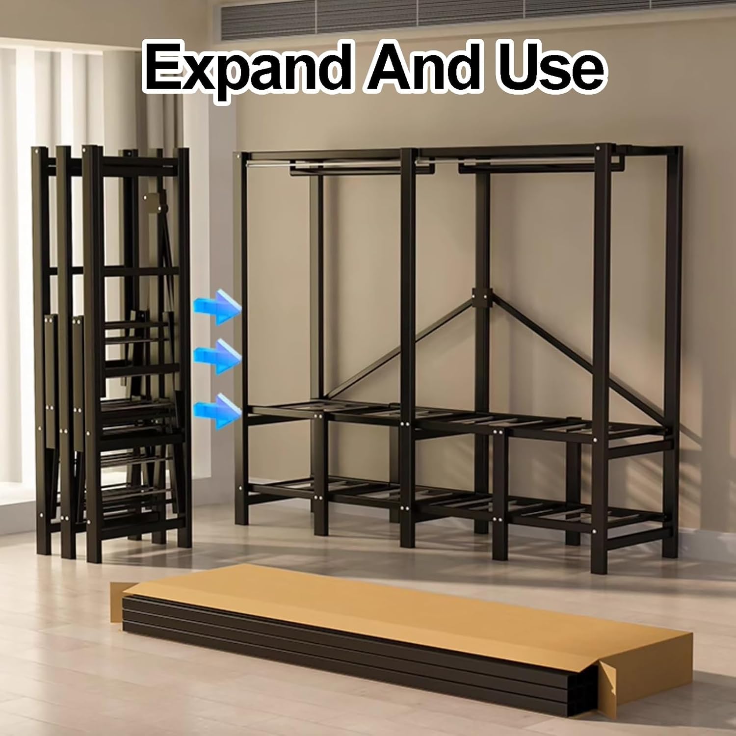 Heavy Duty Wardrobe Metal Garment Racks, Clothing Rack with Fabric Cover, Portable Closet Wardrobe with Hanging Rods, Closet Rack for Hanging Clothes(B,192cm)