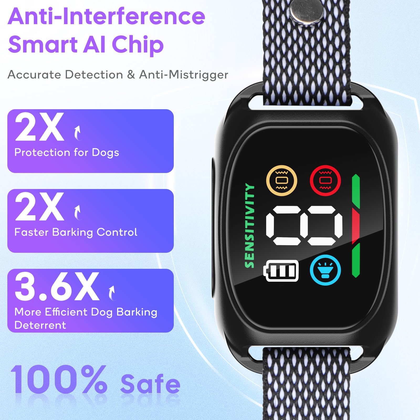 Collar Antiladridos Perros Grande Mediano Pequeño, Collar Adiestramiento para Perros 6-150lbs, 8 Niveles de Sensibilidad, 4 Modos de Sonido y Vibración, Resistente al Agua IP67 y Recargable