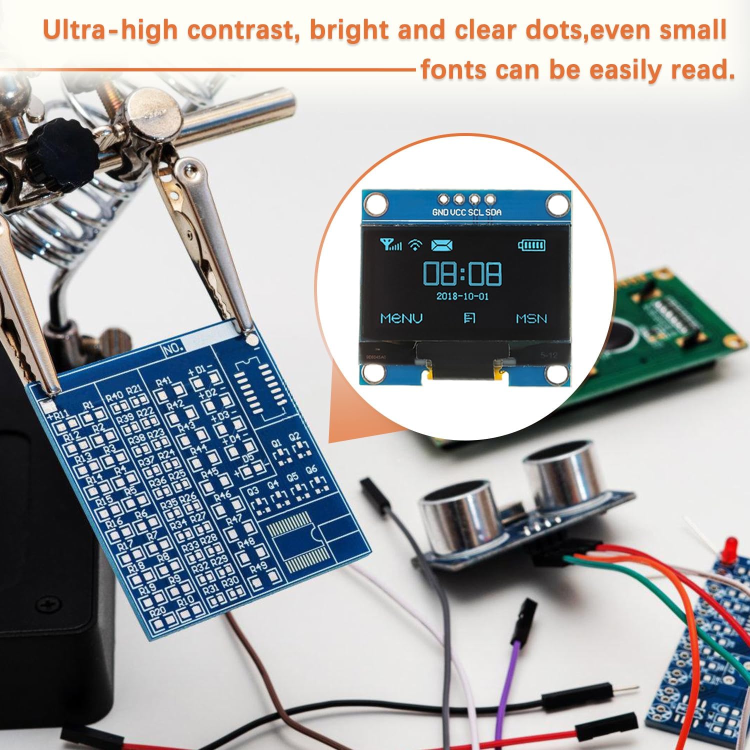 5 Pack 1.3 Inch I2C IIC OLED Display Module 128x64 Pixel,Blue | Mini Self-Luminous Display Screen Board, For Arduino Projects Raspberry Pi, With Wire