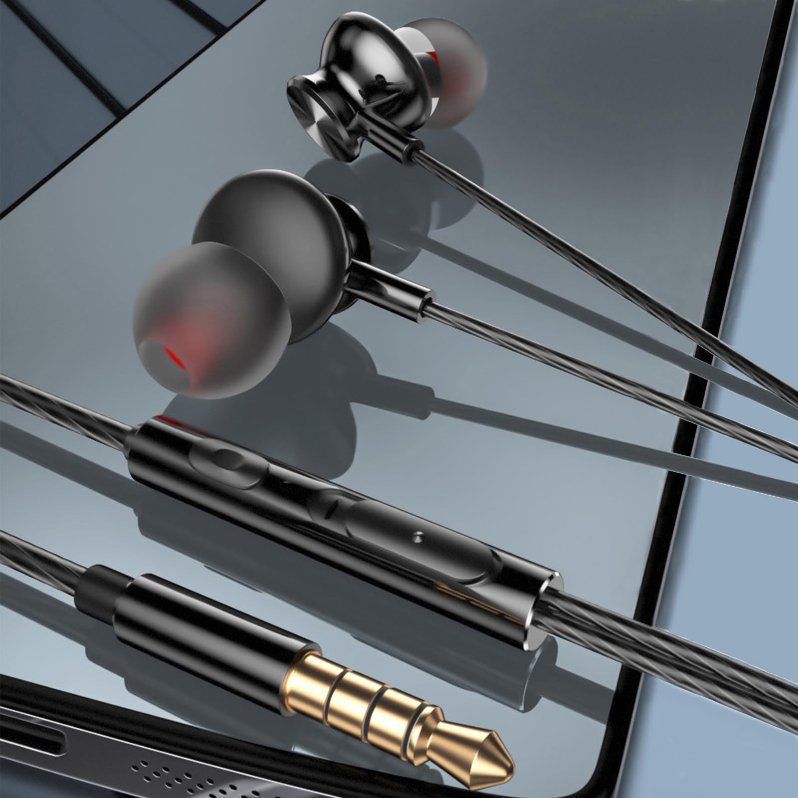 ApexOne Écouteurs intra-auriculaires filaires en métal avec micro, contrôle du volume et étui de poche, son cristallin, basses stéréo, isolation du bruit (écouteurs, étui de rangement rouge et 2