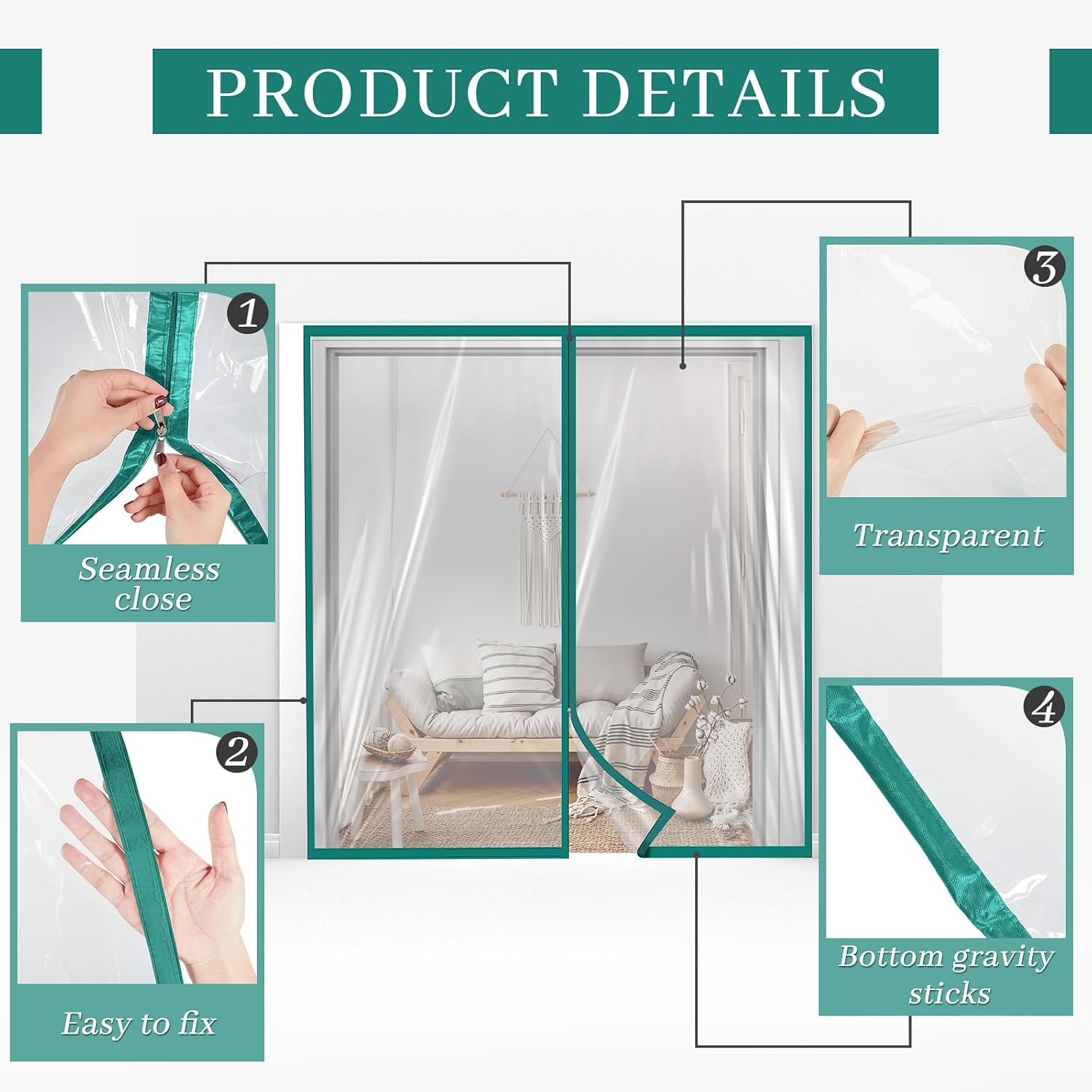 Amylove Zipper 72 x 80 Inch Dust Barrier Door Kit 6 x 6.7 ft Temporary Wall image 3