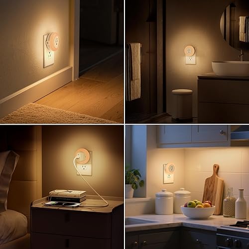 Miniatura 7 de YiaMia Luces nocturnas que se enchufan a la pared, luz nocturna con sensor de atardecer a amanecer con toma, luz cálida regulable  5-25 lúmenes,