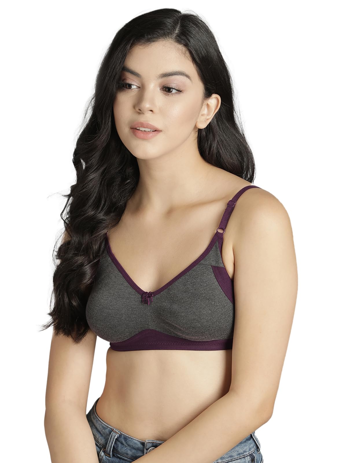 clovia Women's Cotton Rich Solid Non-Padded Full Cup Wire Free T-Shirt Bra - Dark Grey-picture-31