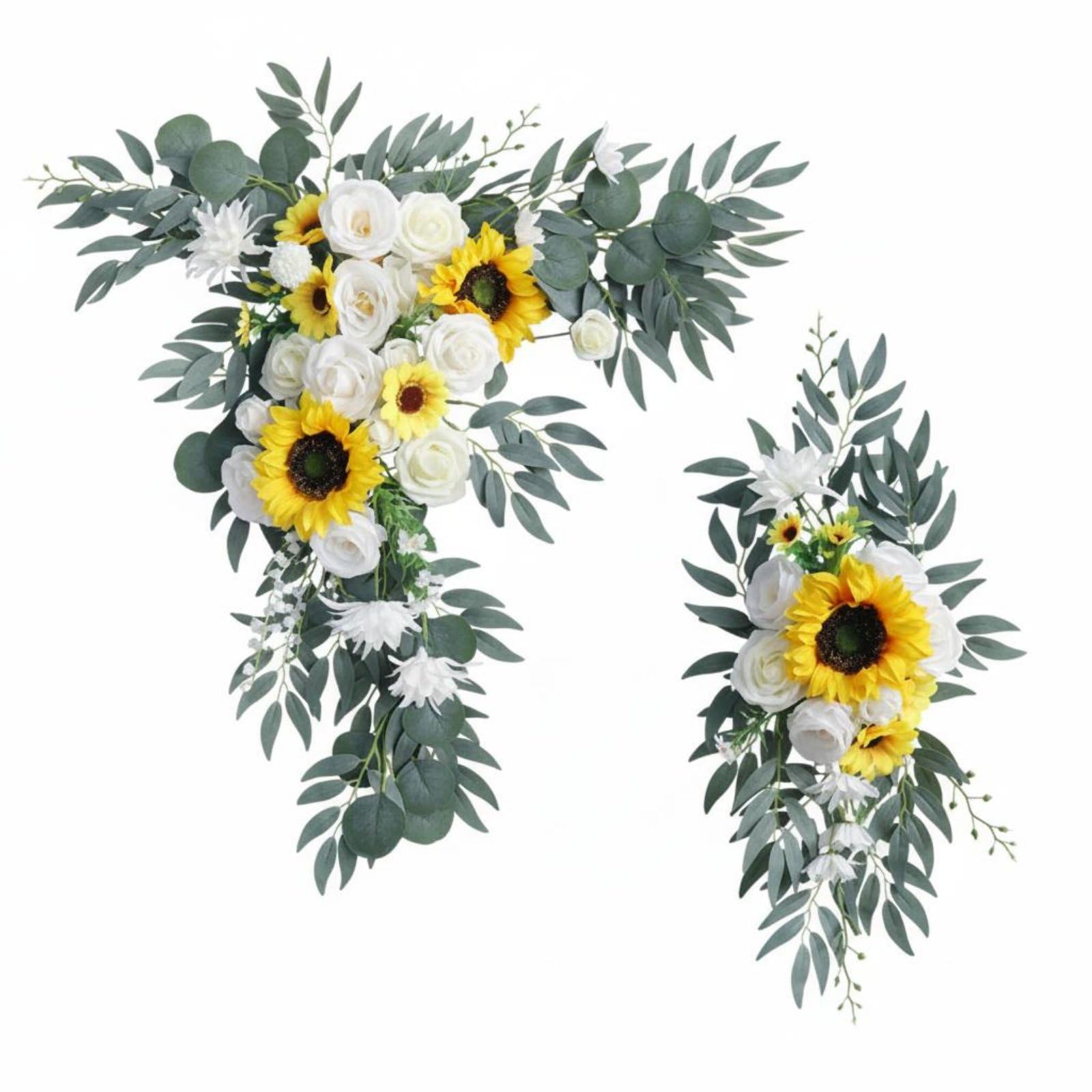 Arch Wreath Composizione da 2 Pezzi con Fiori di Seta E Foglie Finte per Nozze All'aperto Sfondo Decorativo per Banchetto Ornamento per Segno di Benvenuto