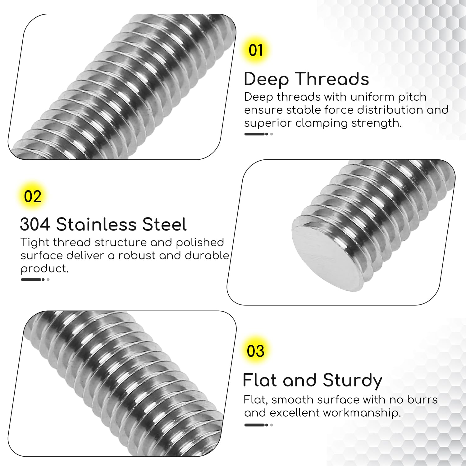 M3-0.5 x 50mm Fully Threaded Rod, 304 Stainless Steel All Thread Stud, High Strength Corrosion Resistant for Furniture, Machinery, DIY Projects（5 Pack）