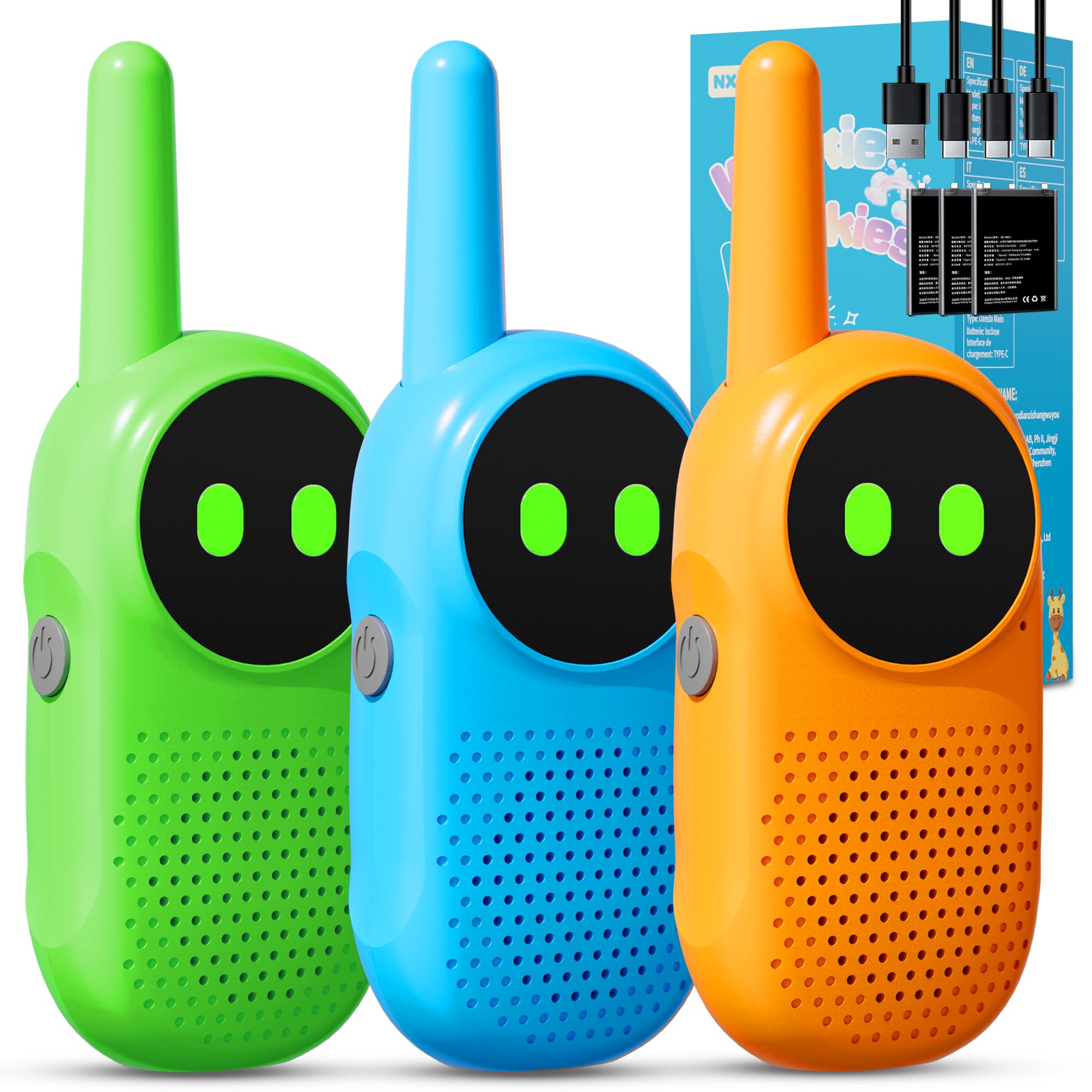 Walkie Talkie Kinder ab 3 4 5 6 7 8 Jahre, NXGKET 3er Set Aufladbar Walkie Talkies, Funkgerät Radio Walki Talki