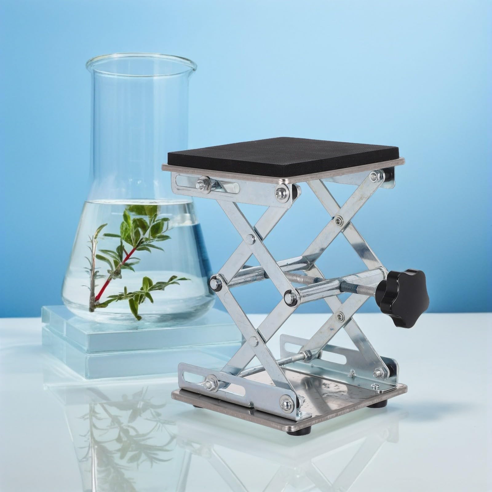 Mini Gato Plataforma de 6x6 Pulgadas Elevador de Tijera de Laboratorio de Acero Inoxidable y Altura Ajustable de 70-260mm para Proyectos Científicos
