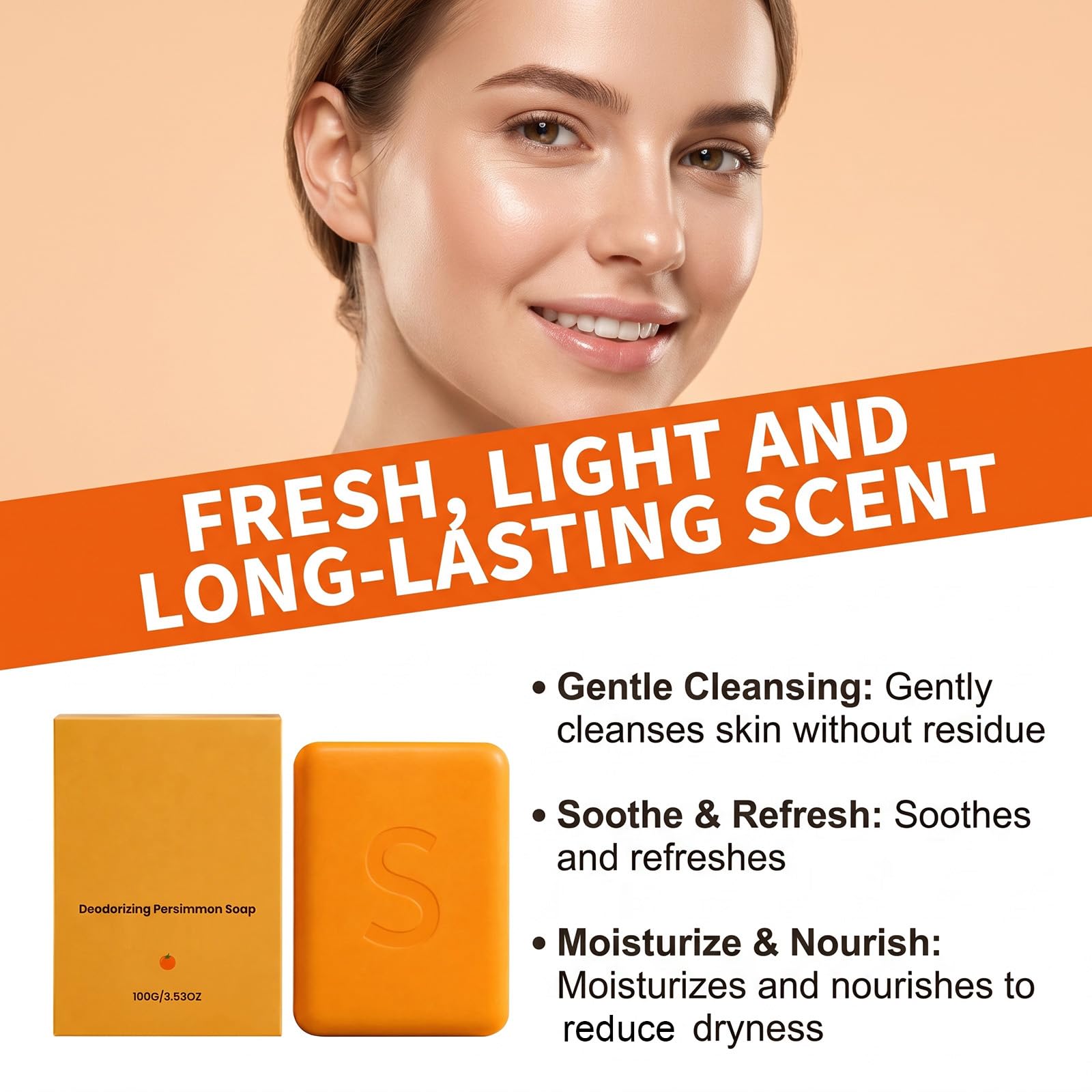 Saponetta al cachi per remove odori e sudore, sapone da bagno deodorante con estratto di cachi e limone, detergente corpo idratante a pulizia profonda, deodorante e antiodore (6pcs)