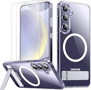 SPIDERCASE Magnetic for Samsung Galaxy S24 Case, [3 Stand Ways][ Military Grade Drop Protection] with Invisible Stand Shockproof Slim Case for Samsung S24 6.2"-Clear