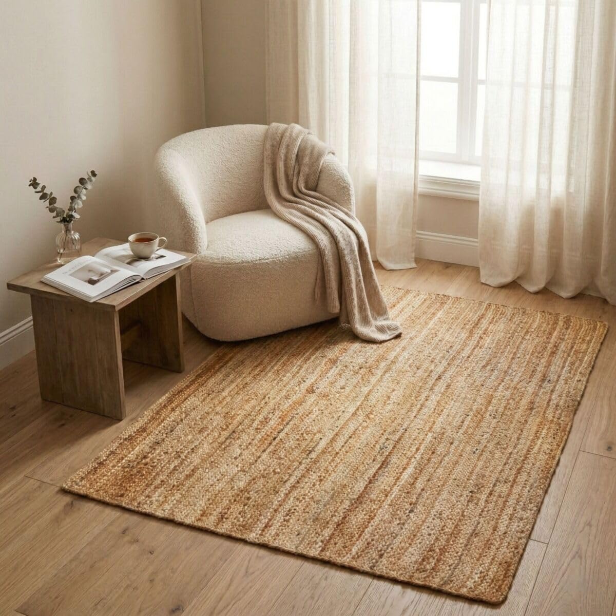 Thedecofactory Tapis en Jute tressé Main Motif Lignes Naturel 120x170