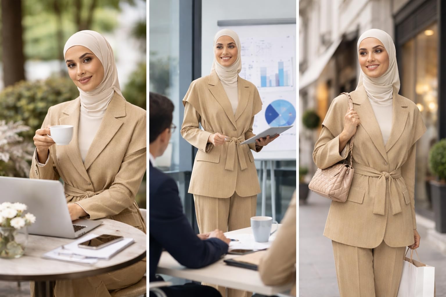 Tailleur Femme Élégant 2 Pièces Rayé – Blazer Ceinturé Structuré et Pantalon Large Fluide – Ensemble Chic