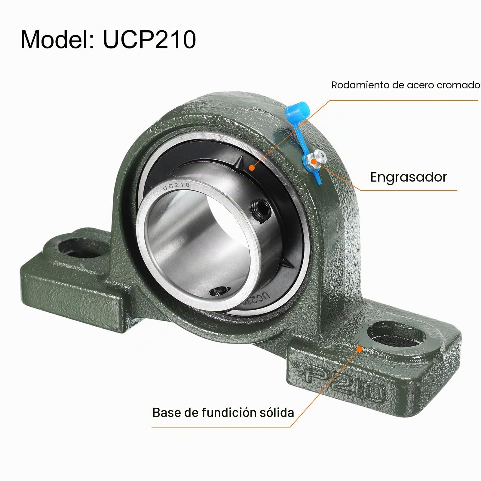 2 Piezas Rodamientos de Bloque de Almohada Ucp210, Diámetro de 50 mm, Autoalineación, Base de Hierro Fundido Sólido, Rodamientos de Acero Cromado Montados