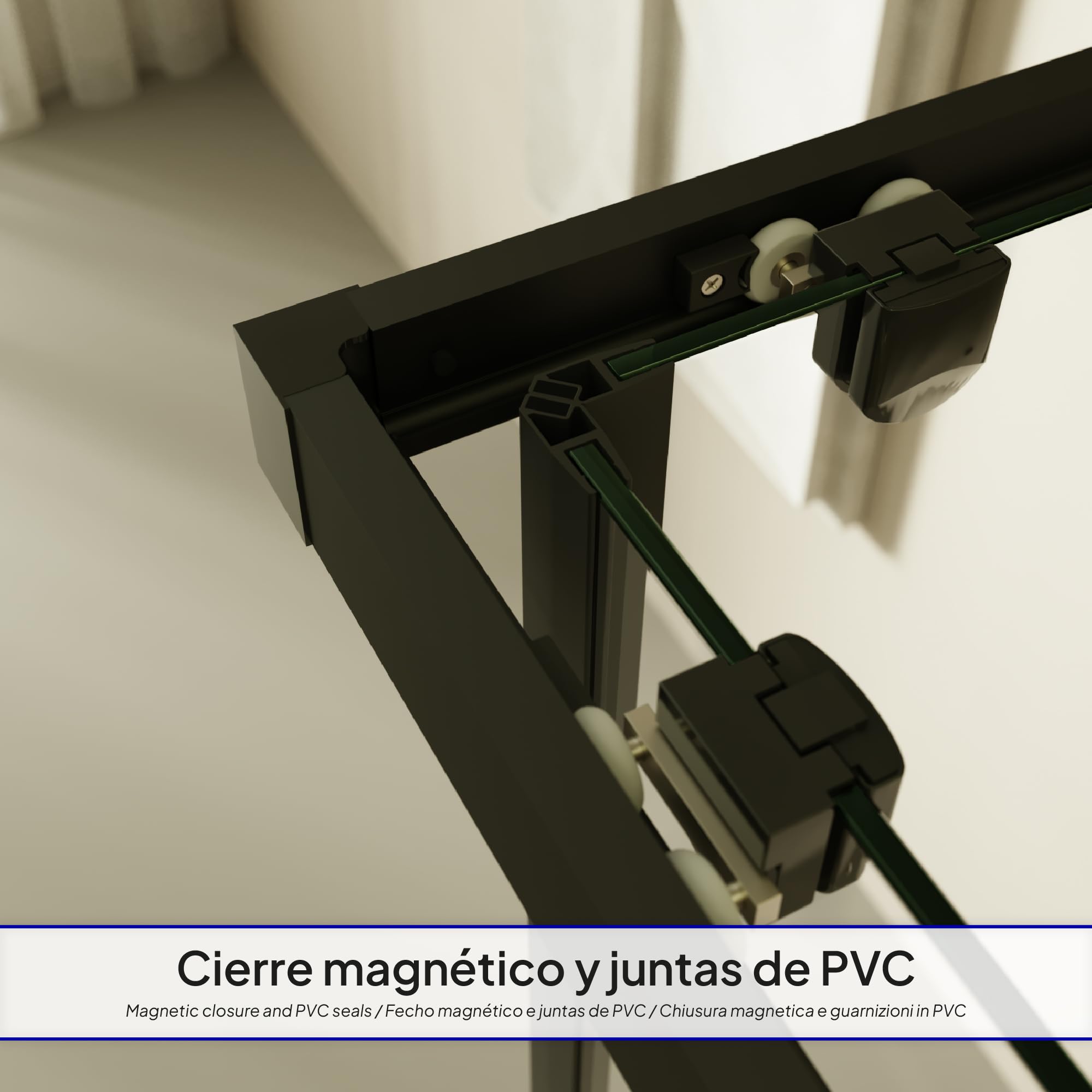 Mampara de Ducha Diana 70x70x180cm, REVERSIBLE, Puertas Correderas, Ajuste 67.5-69.5x67.5-69.5cm, Perfiles Negros, Cristal Templado Transparente 6mm
