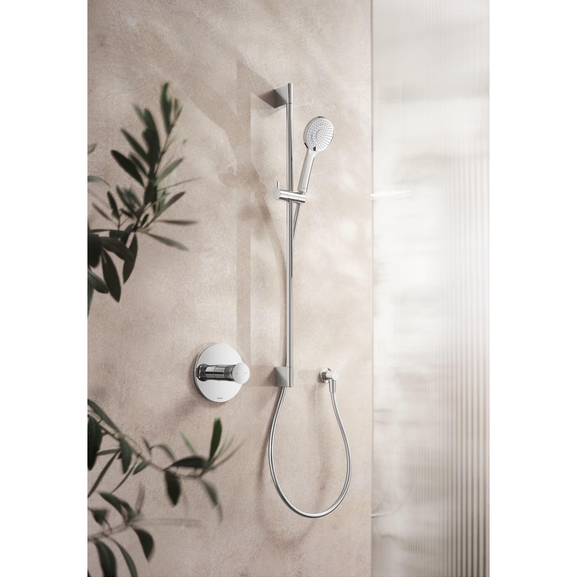 Duravit Uniwersalny drążek prysznicowy, drążek prysznicowy z uchwytem na słuchawkę prysznicową z regulacją wysokości, regulowany drążek prysznicowy (700 mm), chrom
