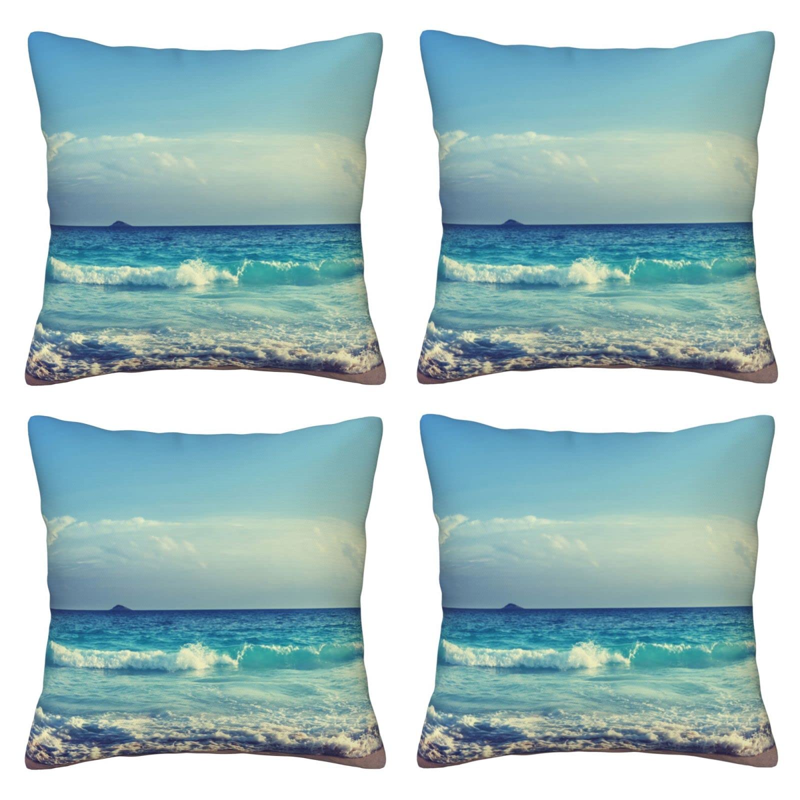 Housse de coussin 50x50 cm douce motif plage BAFAFA pour deco de lit
