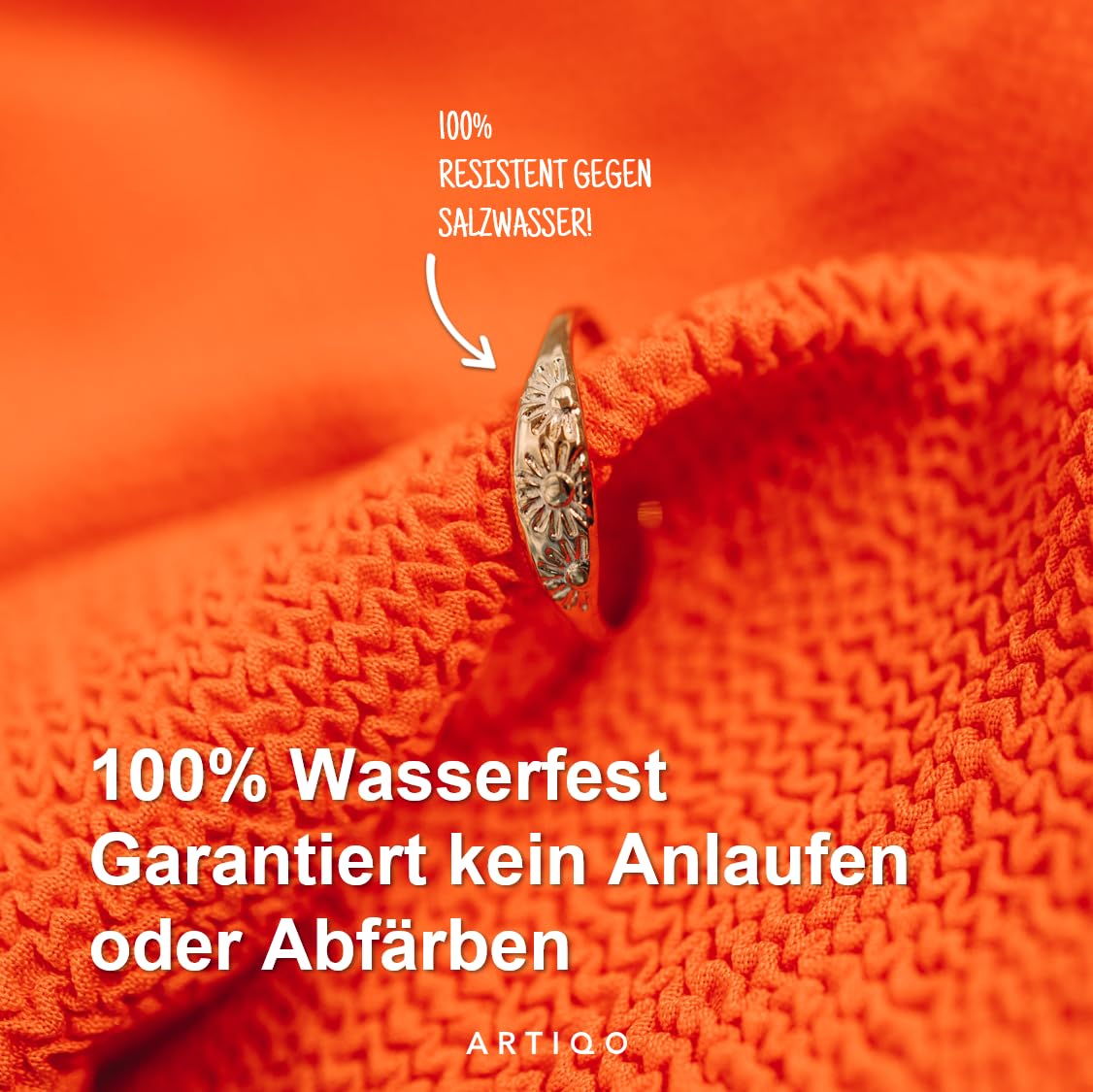 Ring Damen | Verstellbarer Siegelring mit Sonne aus Edelstahl | Wasserfest & Hautfreundlich - Modell Happy