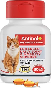 Antinol Plus, Mobility, Hip, and Joint Supplement for Cats, Green-Lipped Mussels and Krill Oil - Cat Joint Supplement, 30 Soft Gels