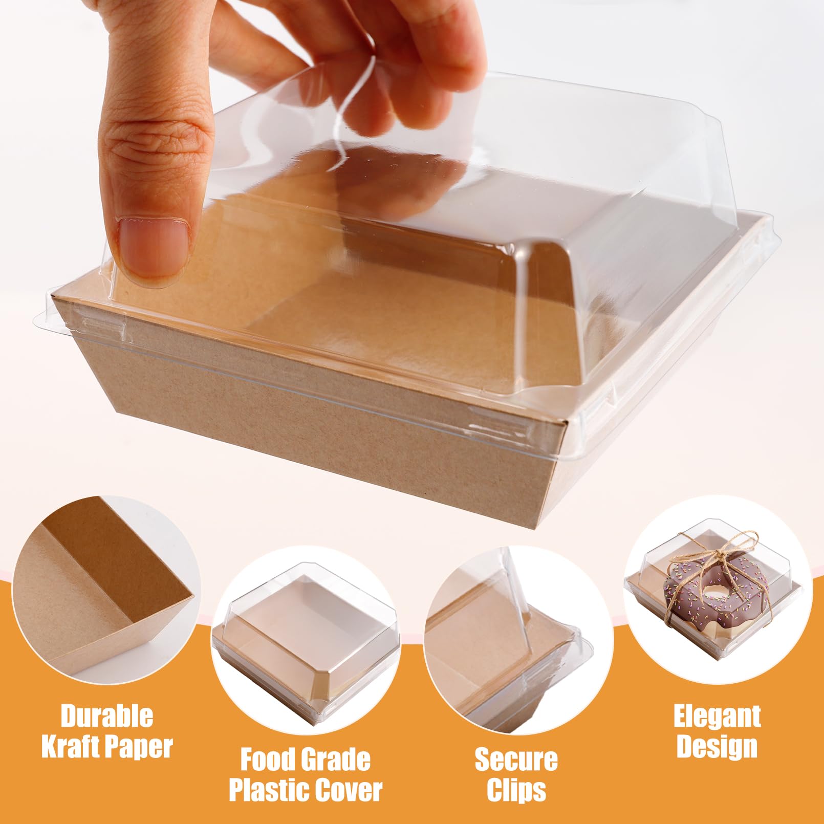 Suclain 200 Scatole Per Salumi E Torte Con Coperchio Trasparente E Corda - Contenitori Usa E Getta In Carta, Resistenti Al Grasso, 14x12,5x6 Cm - 2