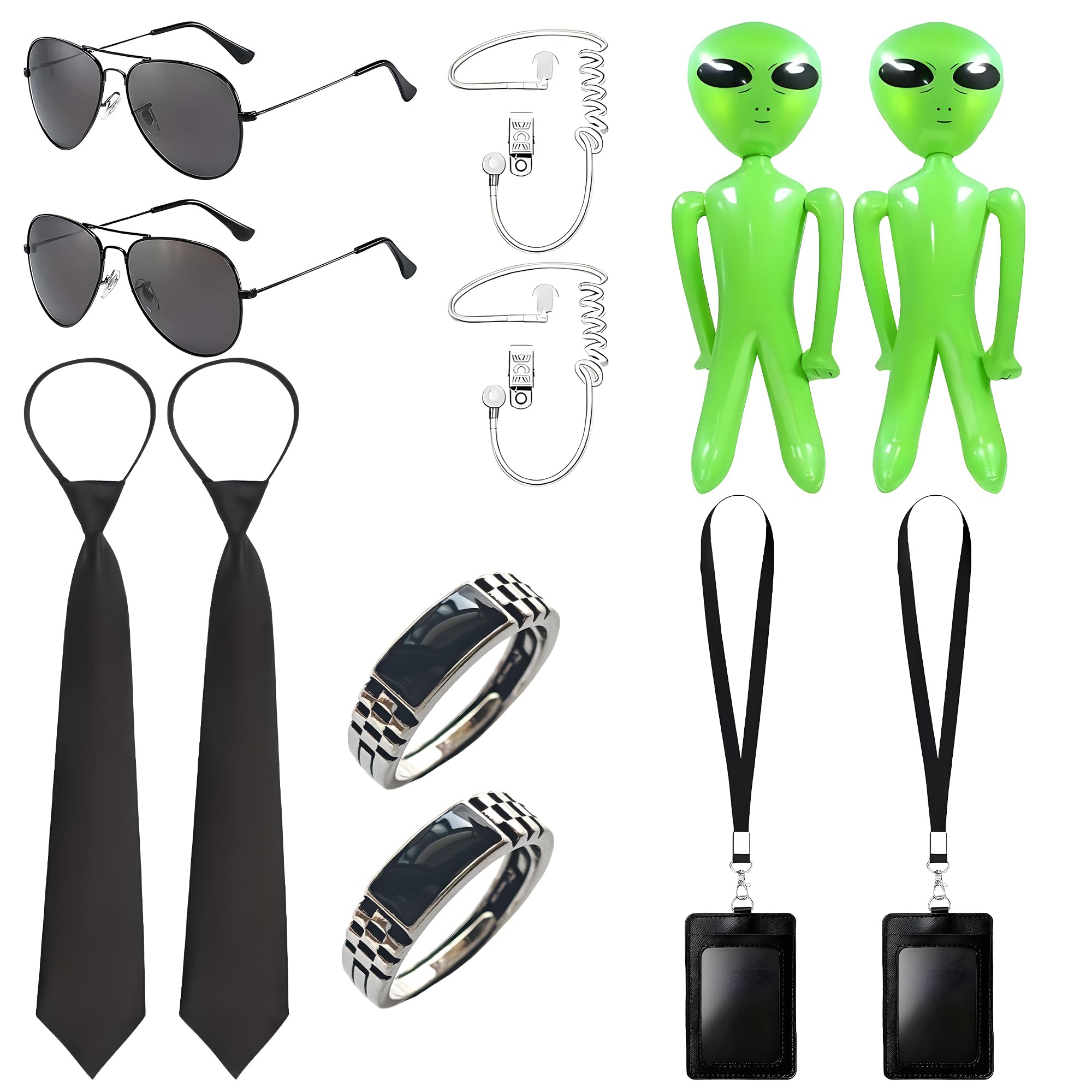 MOSNOW Black Costume 12-Piece Set for Men Minimalist Role Play Accessories Kit, Cosplay Parties, Secret Agent Party Theme